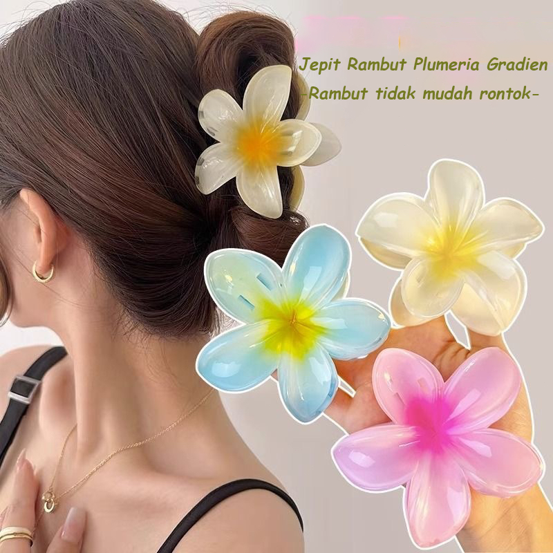 Jual COD Jepit Rambut Wanita Motif Bunga Kamboja 8 CM Gaya Liburan di ...