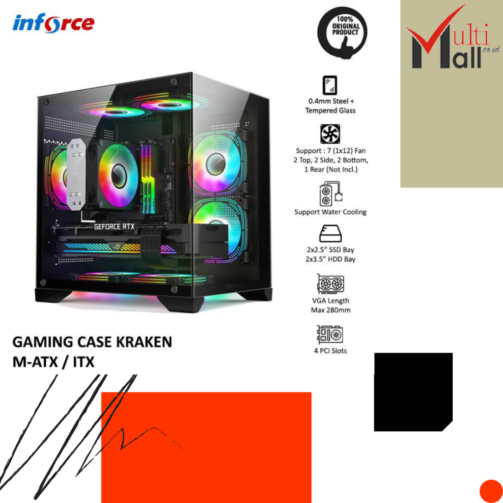 Jual INFORCE PC GAMING CASE KRAKEN BLACK WHITE TEMPERED GLASS | Shopee ...