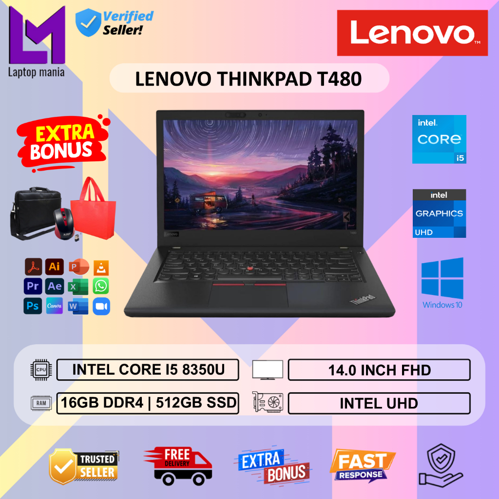 Jual LENOVO Thinkpad T480 Laptop Core i5 RAM 16GB 512GB SSD 14