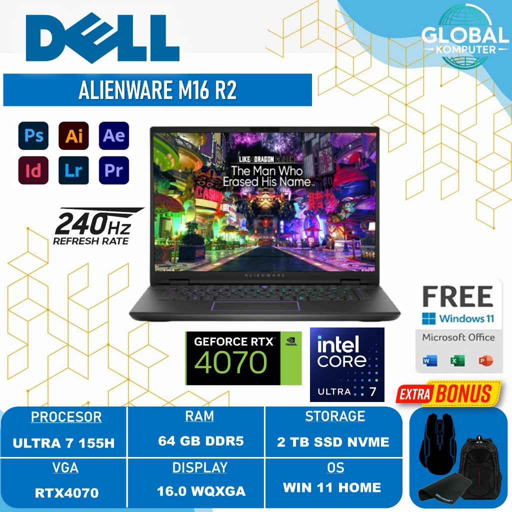 Jual ALIENWARE M16 R2 RTX4070 Intel Ultra 7 155H 64GB DDR5 2TB SSD 16.0 ...
