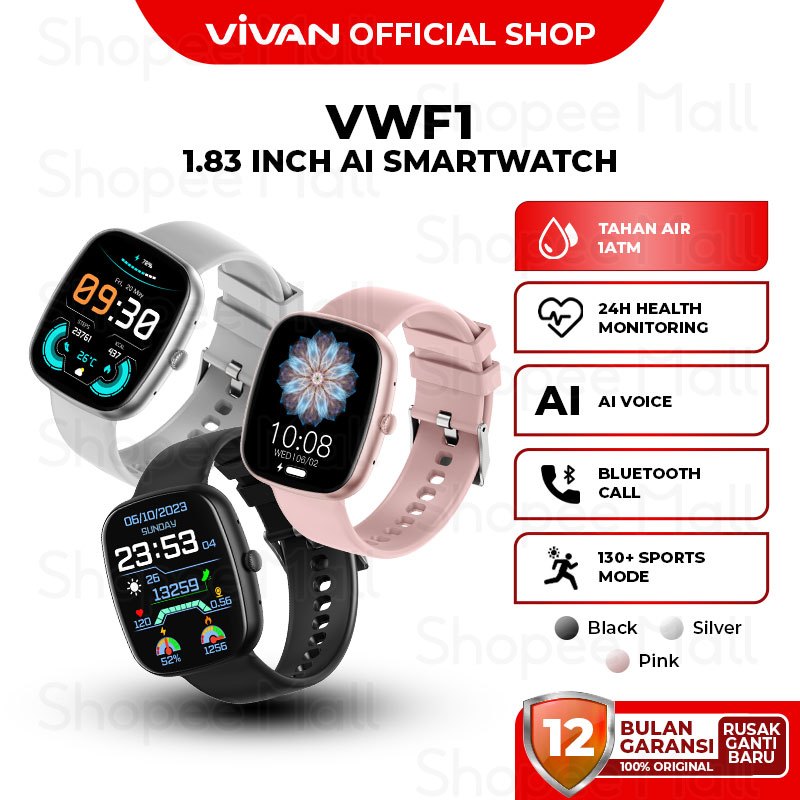 Jual VIVAN Smart Watch TFT 130+ Sports Mode ATM
