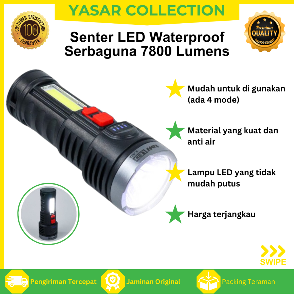 Jual Lampu Senter LED Flashlight Besar Super Terang Jarak Jauh ...