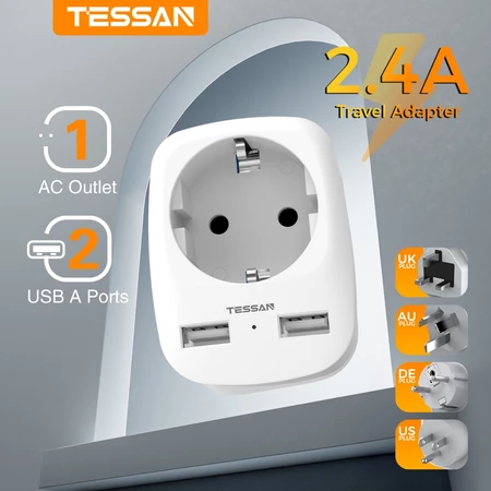 TESSAN Stop Kontak Colokan Listrik Dengan 1AC + 2USB,Serbaguna Power Strip Fast Charging Adaptor