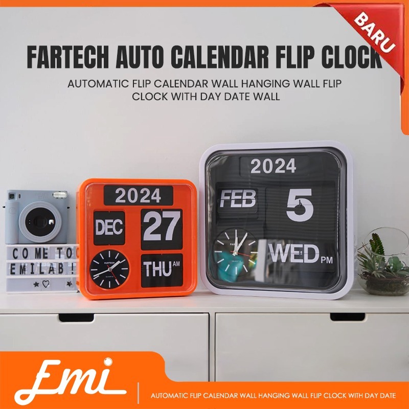 Jual FARTECH Auto Calendar Flip Clock Jam Dinding Kalender Otomatis ...