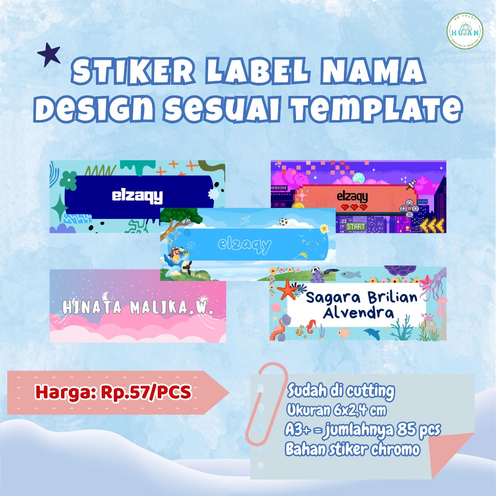 Jual Stiker Nama Custom / Label Nama Uk 6x2,5cm Tahan Air | Shopee ...