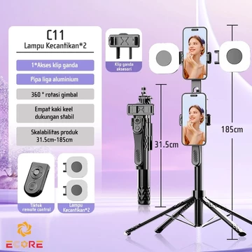 ECORE C11 185CM Tongsis 4leg Tripod Bluetooth Selfie Stick Fill Light Tongsis Tripod