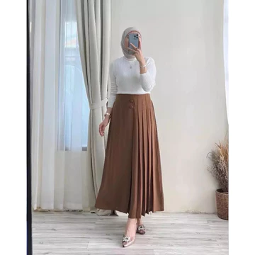 Cullote Pleats Celana Kulot Husna Kancing 2 Celana Wanita Highwaist Premium Rok Kulot Cellie