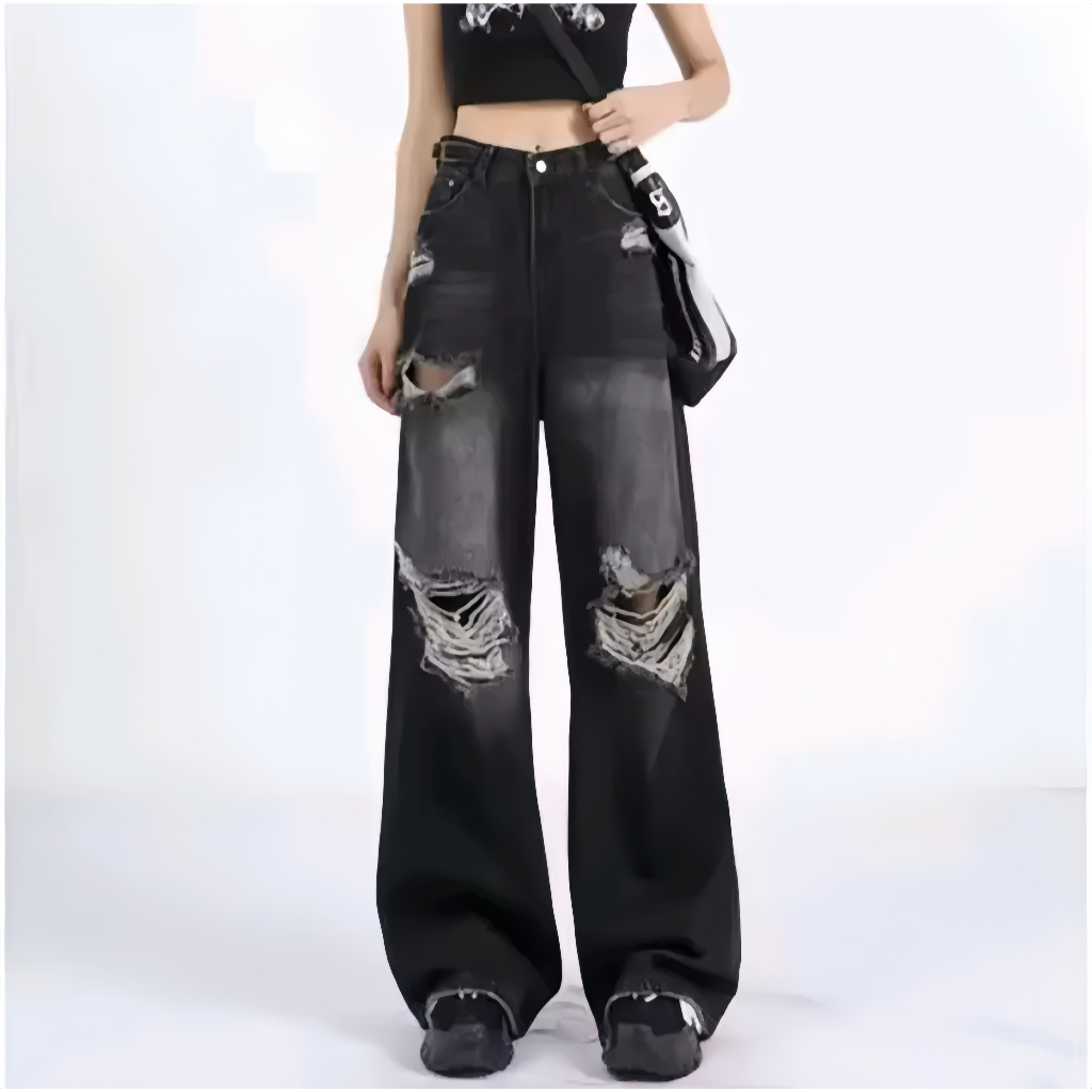 Jual CELANA BAGGY JEANS SOBEK RIPPED UNISEX HIGHWAIST KULOT JEANS ...