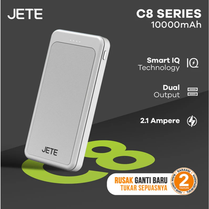 JETE C8 10000mAh | Powerbank Fast Charging Portable USB Port Input Type C - Garansi 2 Tahun