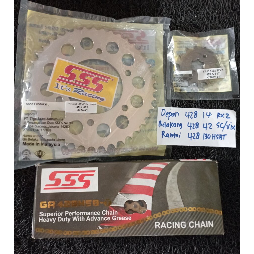 Jual Gir Set SSS Vixion Old NVA NVL 428 42/14 Rantai 428 130 Hsbt gold ...