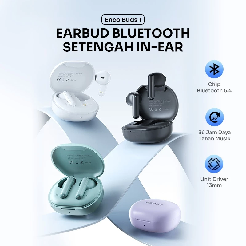ROBOT TWS True Wireless Semi In-Ear Mini Earbuds Bluetooth 5.4 Sports Earphones Headphones in Mic Enco Buds