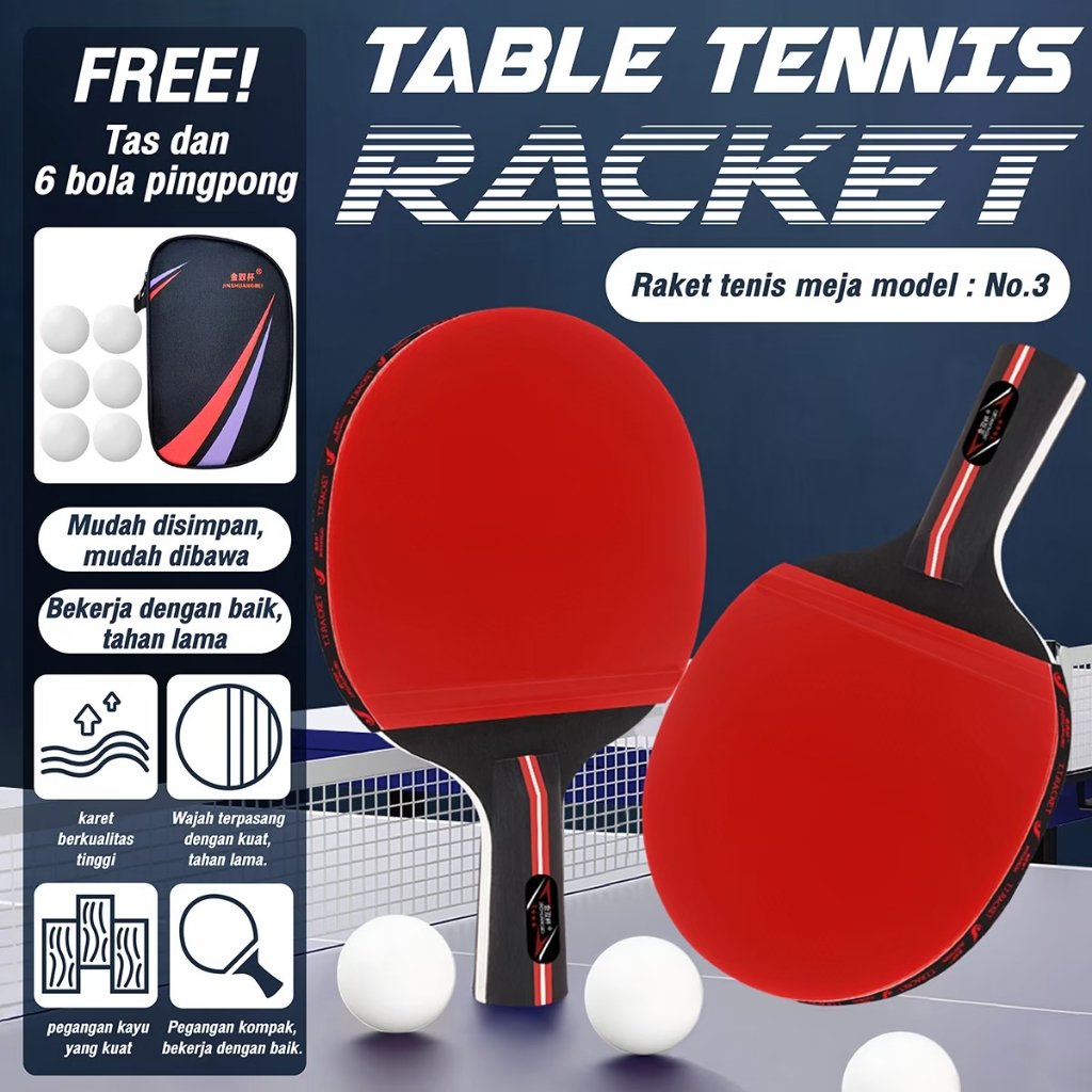 Jual HTD Sport Bet Tennis Meja Raket Pingpong 1 Set Isi 2 Bonus 3 Bola ...