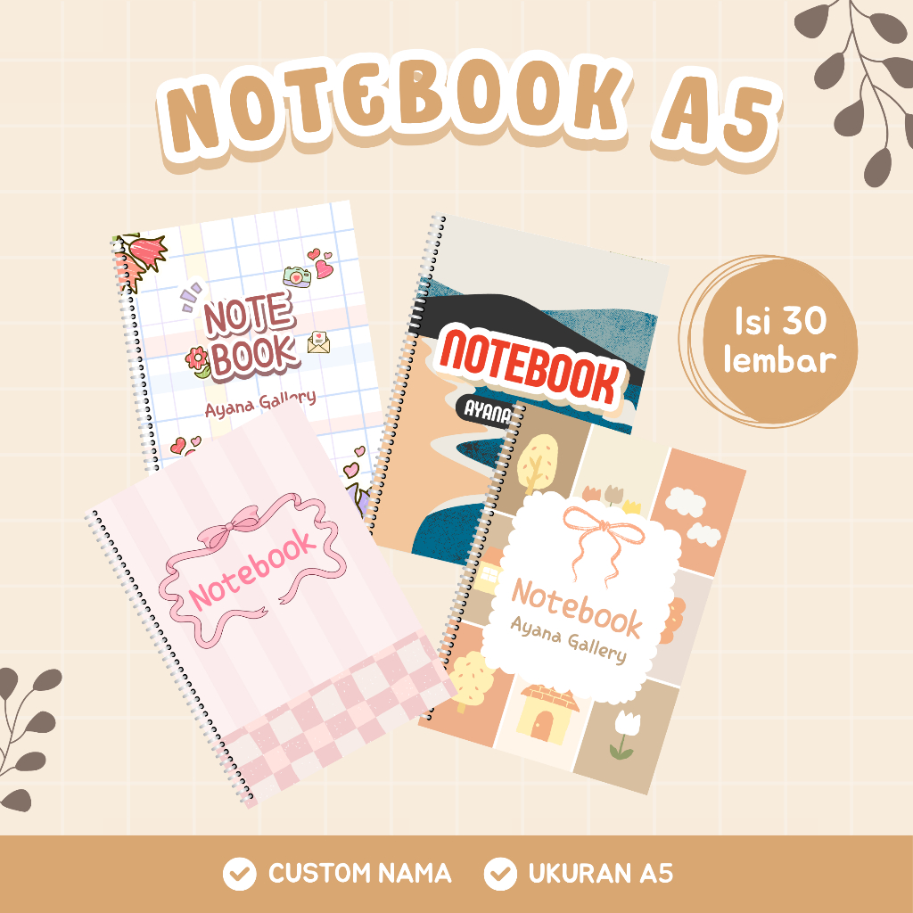 Jual Notebook A5 / Custom Nama / 30 Lembar / 60 halaman / Buku Catatan ...