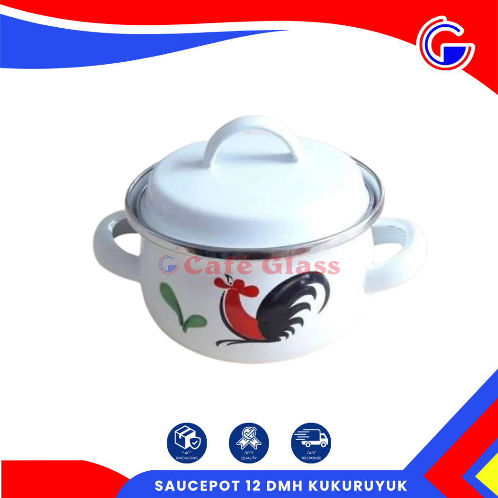 Panci Sauce Pot + Tutup 12Cm - Kukuruyuk Set - Panci Soup Casserole Enamel