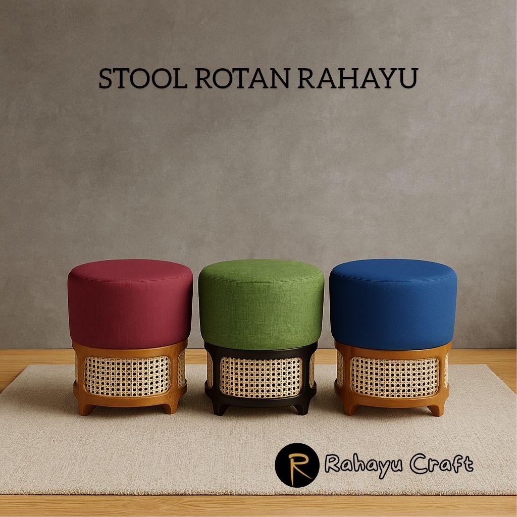 Jual RahayuCraft - STOOL SILINDER BULAT KOMBINASI ROTAN / STOOL ROTAN ...