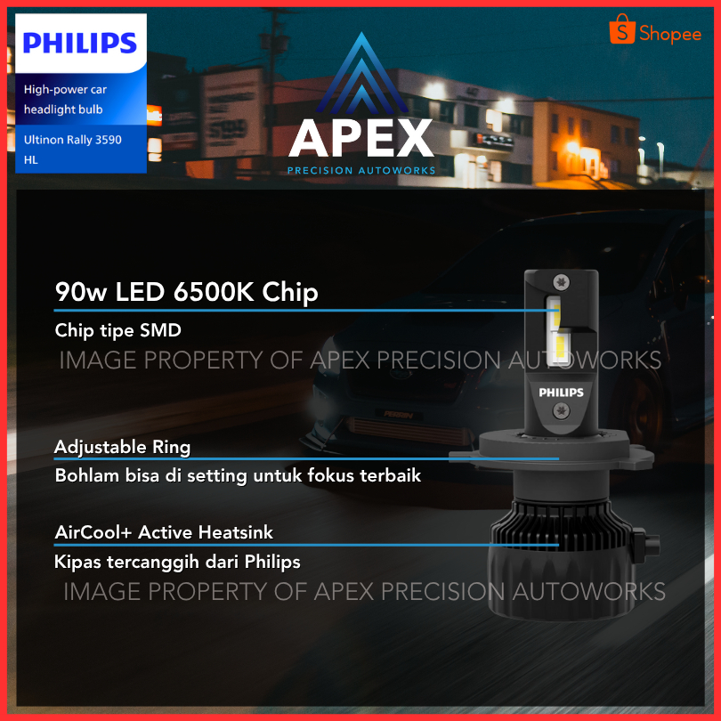 Jual Lampu Mobil Philips Ultinon Rally 3590 H4 6500K 90W 12V Berikut ...