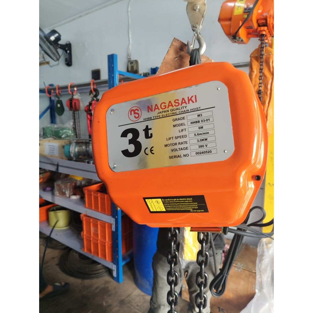 Jual ELECTRIC CHAIN HOIST 3 TON RANTAI 10 METER 380VOLT NAGASAKI JAPAN ...