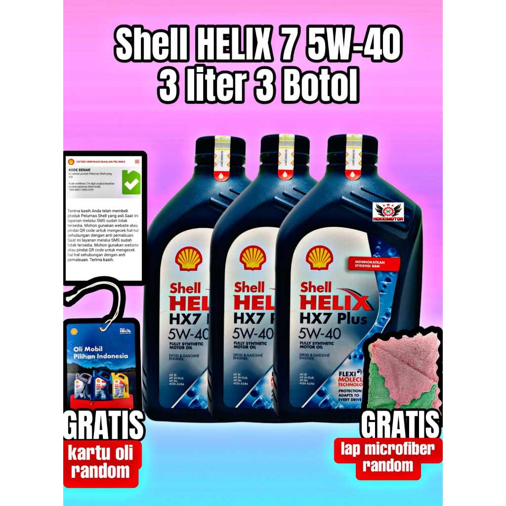 Jual [ 3 BOTOL SHELL HELIX7] OLI Mesin Shell HX7 SAE 5W-40 3 LITER ...