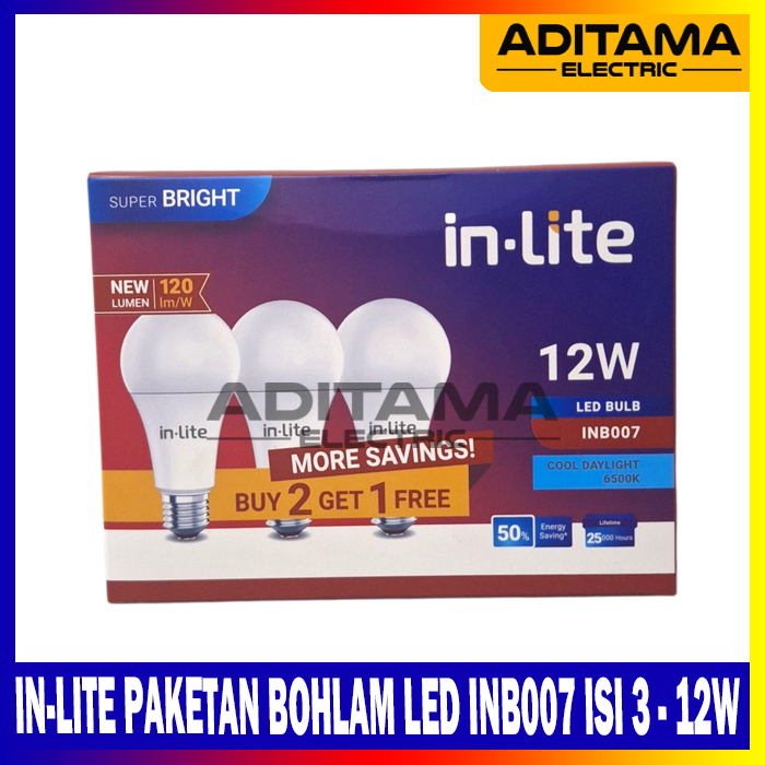 Jual LAMPU LED BULB IN-LITE INLITE INB007 12W 12 W 12WATT PAKETAN ISI 3 ...