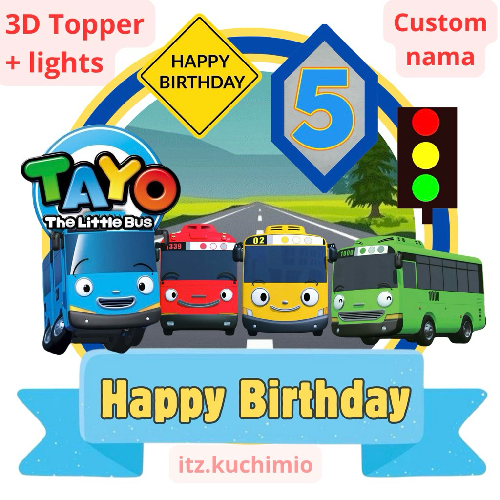 Jual Custom topper kue 3D Tayo the little bus Topper lights Tayo toper ...