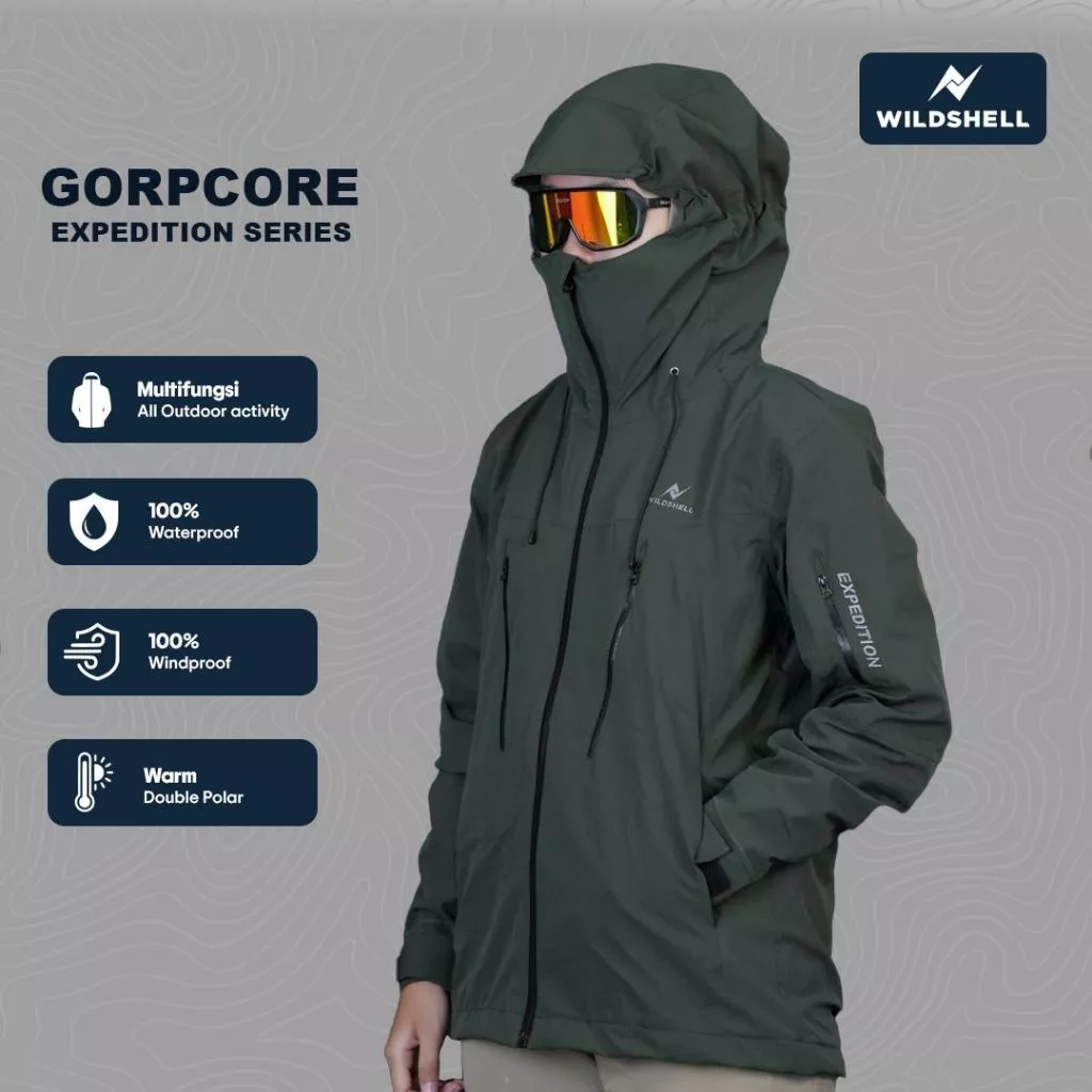 WILDSHELL - Jaket Gunung Gorpcore Expedition Series 100% Waterproof