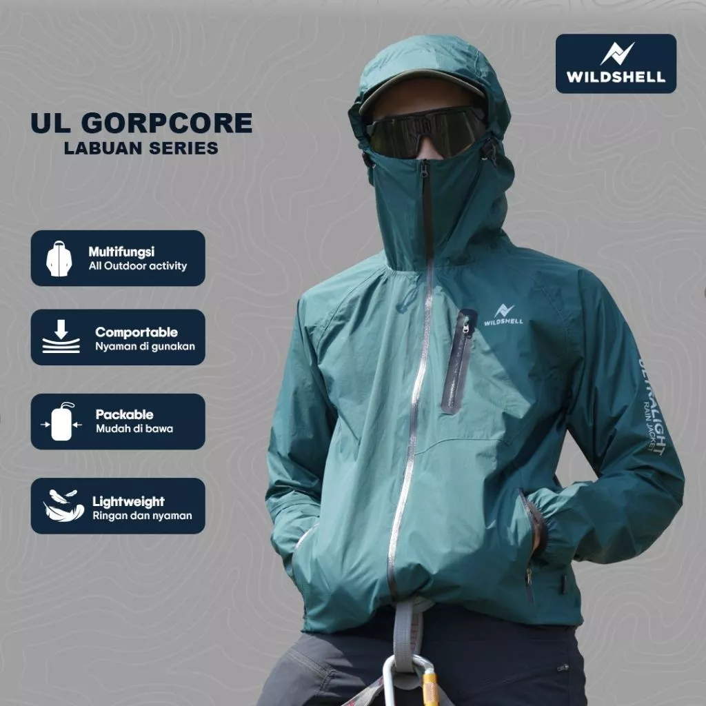 RAIN JAKET ULTRALIGHT LABUAN SERIES WILDSHELL 100% WATERPROOF