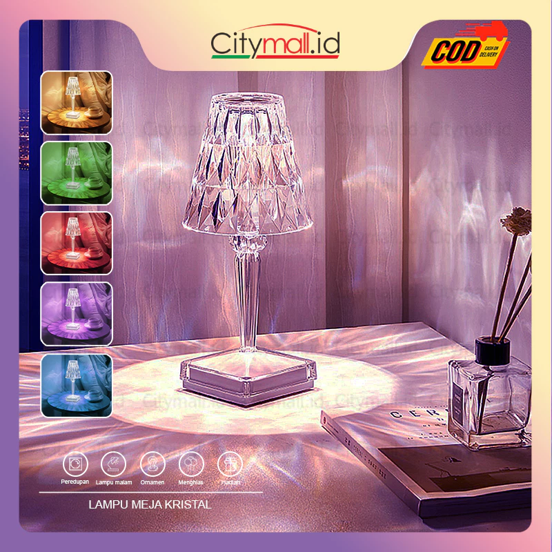 Lampu Meja Kristal LED 10W RGB Lampu Hias Tidur Berlian Crystal Aesthetic