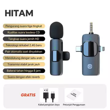 K15 Microphone Nirkabel Lavalier Clip On Noise Reduction Mikrofon Konten Kreator 3.5MM Type C