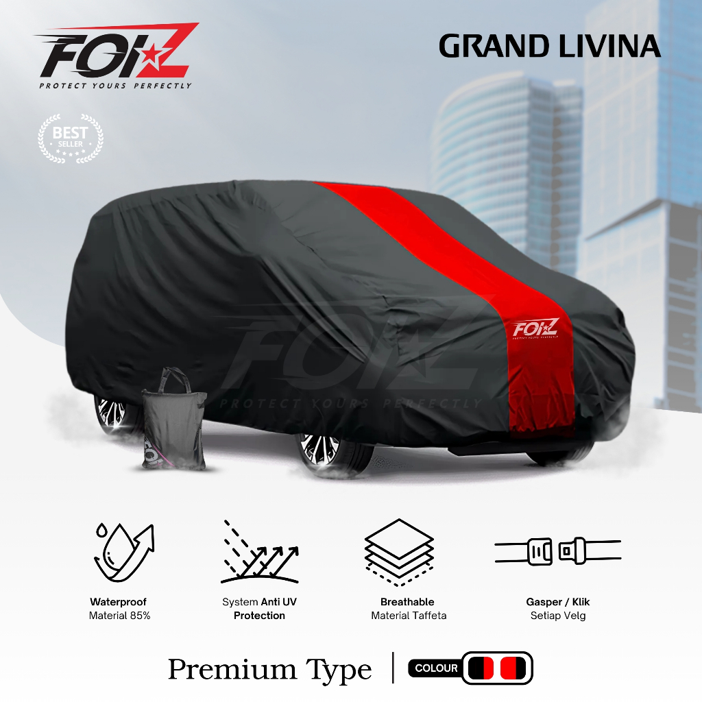 OV FOIZ Body Cover Mobil Nissan Grand Livina / New Livina Sarung Penutup Mobil Hitam List 1 Satu Taffeta Foiz Waterproof Outdoor / Indoor