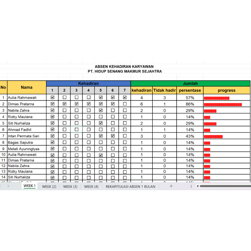 Jual Template Absen Otomatis Excel dengan Checkbox – Solusi Praktis ...