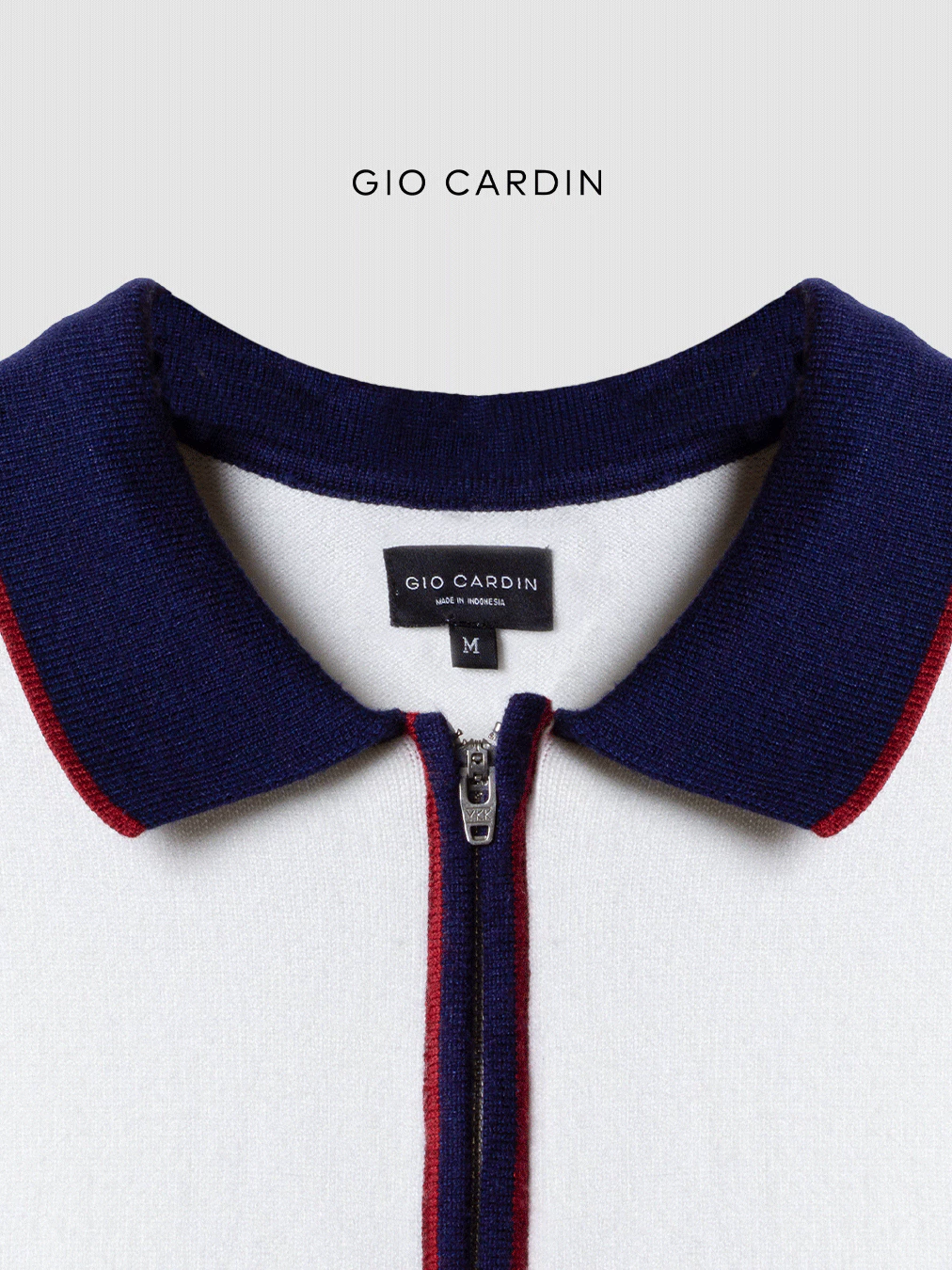 Kaos Polo Pria Knit Broken White Premium Viscose Zipper Gio Cardin foto 4