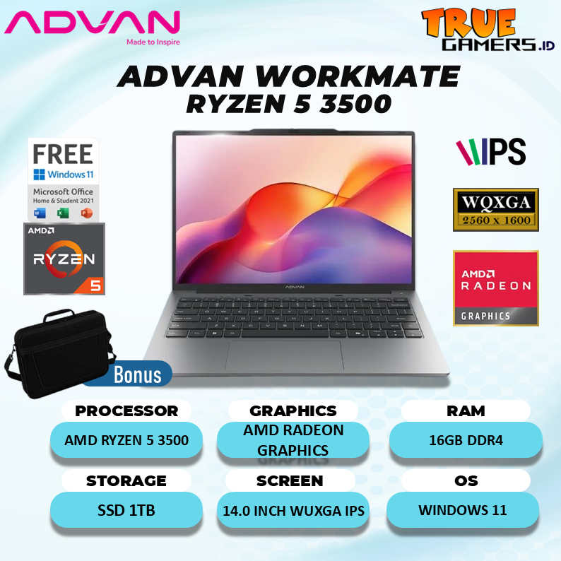 Jual Laptop Advan Workmate AMD Ryzen 5-3500 RAM 16GB 1TB SSD Windows 11 ...