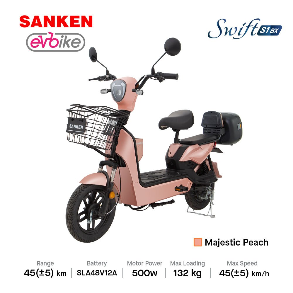 Sanken Sepeda Listrik Ev Bike Swift-S1 Electric E Bike 500 Watt Majestic Peach
