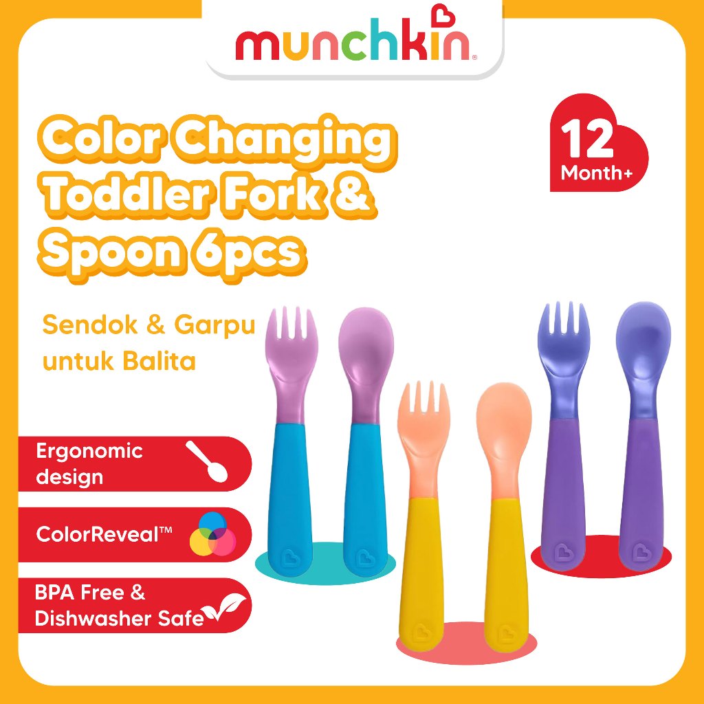 Jual MUNCHKIN ColorReveal Color Changing Toddler Fork & Spoon 6 pcs ...
