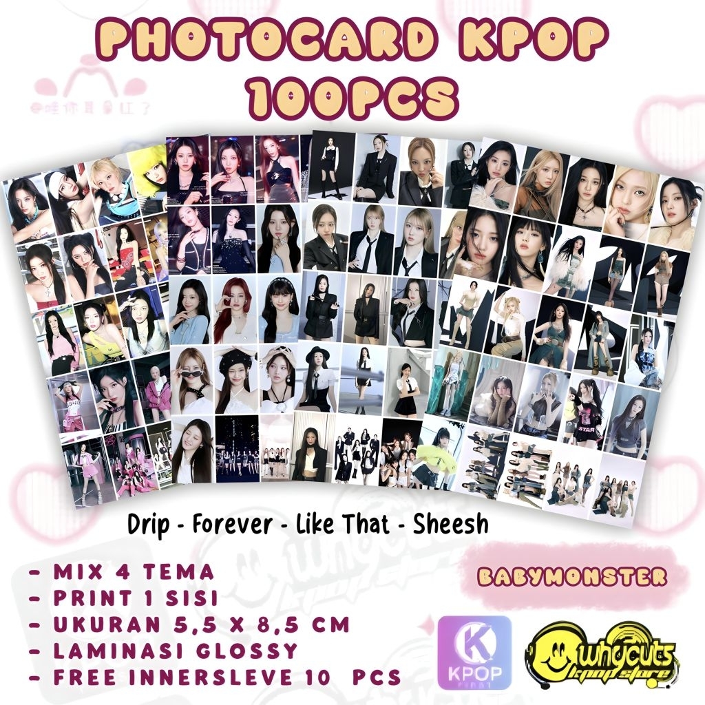 [100pcs] PC PHOTOCARD SET BABY MONSTER ISI 100PCS  -  FREE INNER SLEVEE 10 LEMBAR PRINT 1 SISI BAHAN TEBAL TIDAK LAMINASI