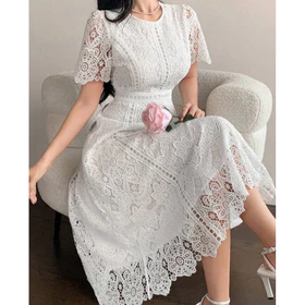 Ada Size Jumbo D1714 Aesun Korean Style Floral Brocade Vintage Midi Dress Natal Brukat Pesta
