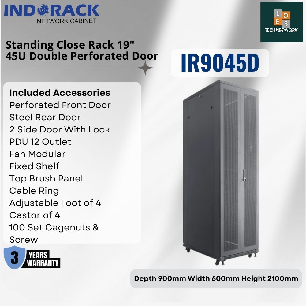 Jual Indorack IR9045D Close Rack 45U Depth 900mm Double Perforated Door ...