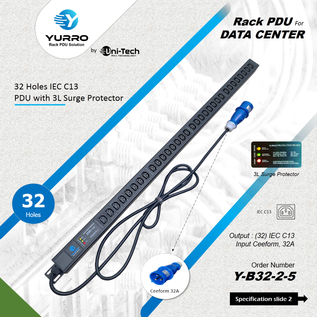 Jual YURRO - Power Distribution Unit 32 Holes PDU IEC C13 with 3L Surge ...