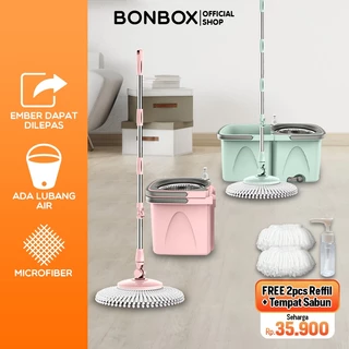 γVOUCHER 30KγBONBOX Alat Pel Lantai 2in1 DAPAT 2 KAIN REFILL Ember Lepas 2 Kain Pel Terpisah Spin Mop Pembersih Lantai BCT706