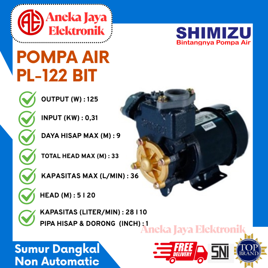 Jual SHIMIZU POMPA AIR PL-122 BIT (POMPA SUMUR DANGKAL SHIMIZU ...