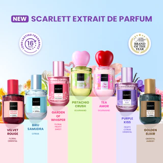 Scarlett Whitening Extrait De Parfume 30ml - Parfum Wangi Soft Tahan Lama Best Seller - Dreamy / Sweet Memories / Euphoria / Velvet Rouge / Biru Samudra / Banana Fusion / Caramel Latte / Garden of Whisper / Jolly / Wanita / Pria