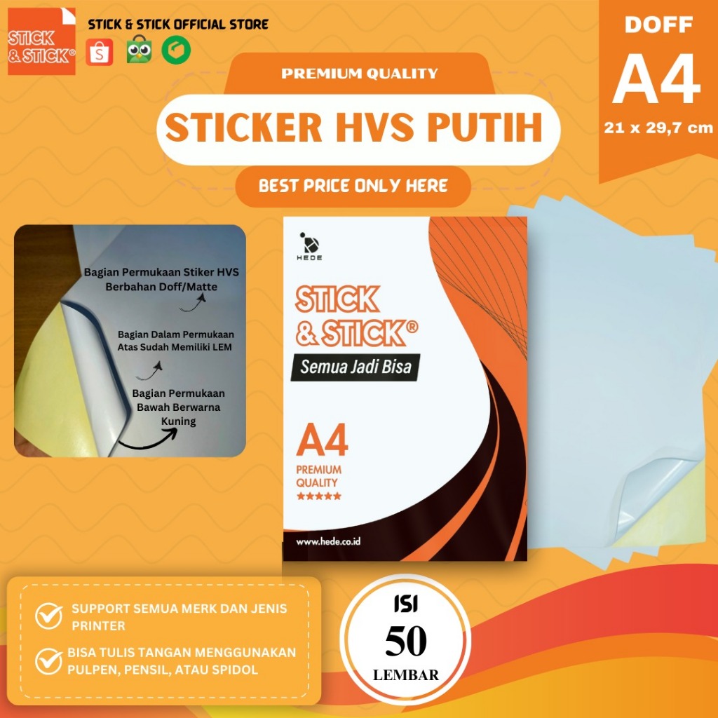 Jual Putih dan Tebal! Sticker HVS Doff A4 Isi 50 Lembar Premium Impor ...