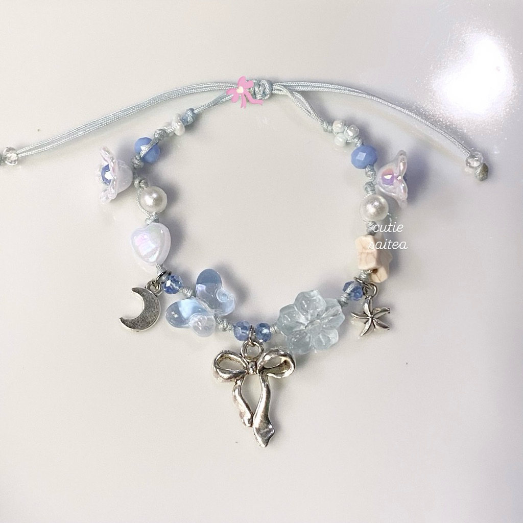 Jual cutiesaitea Blue Ribbon Princess Aesthetic Drawstring Beaded ...