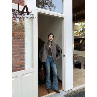 Lassie Alpha  J79 ready stok Jeans Wanita Model Cutbray Highwaist Color Blue Retro Stretchy Material