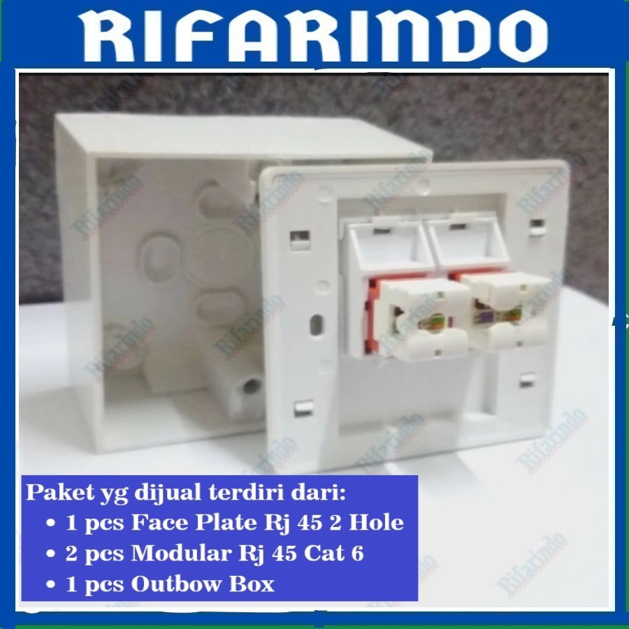 Jual Wallplate Faceplate RJ45 2hole+Modular RJ45 Cat6+Outbow Box ...