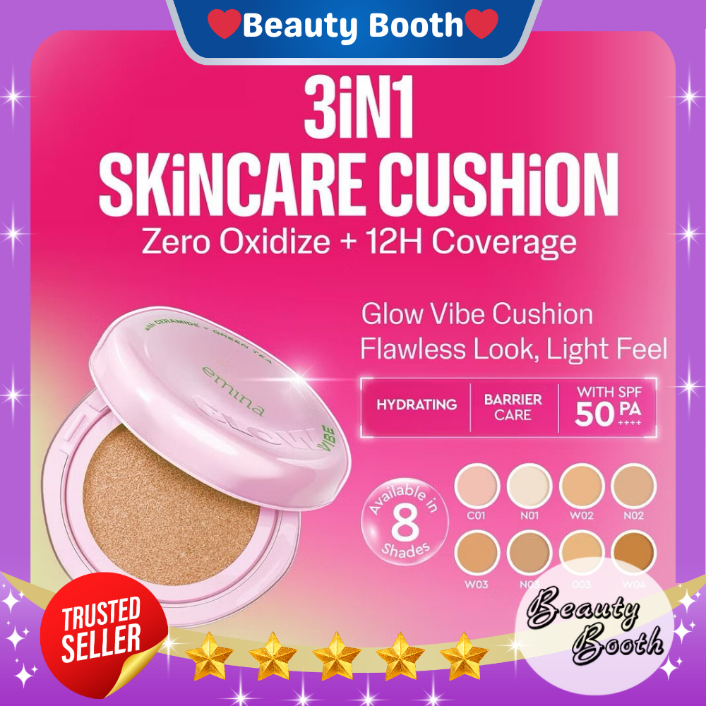 EMINA Glow VIBE Matte CORE Cushion 3in1 Skincare Cushion SPF 50 PA 13gr Flawless Glow Finish Matte Finish