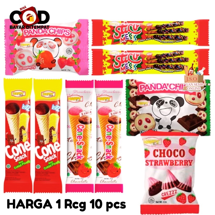 Jual [JSO] Happy Time Cone Snack Coklat Pisang Strawberry 7gr x 10pcs ...