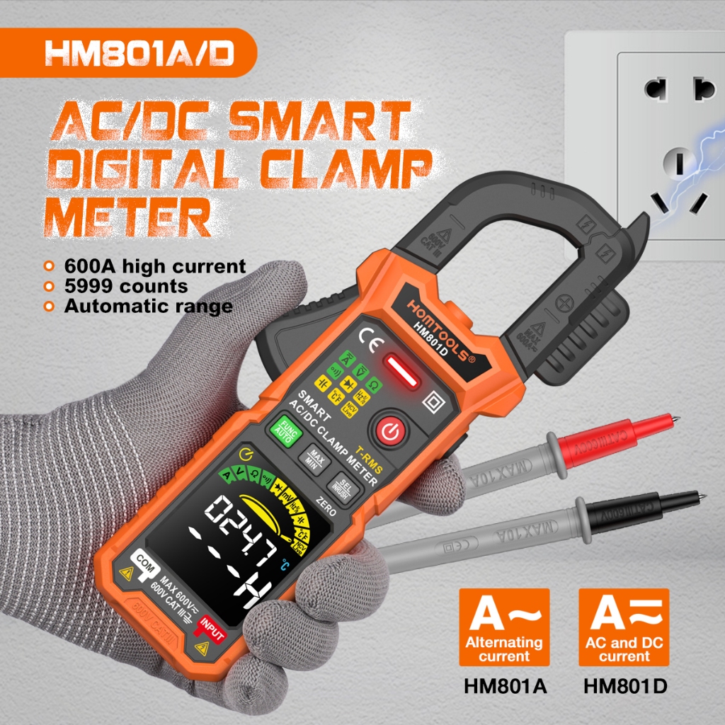 Jual HOMTOOLS HM801 Digital Clamp Meter 600A AC/DC Current Detector and ...