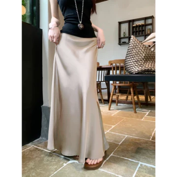 S 6XL Rok Maxi Satin Rok Pelukan Pinggul Wanita Kantor Rok Ekor Ikan Satin Kasual Dan Serbaguna