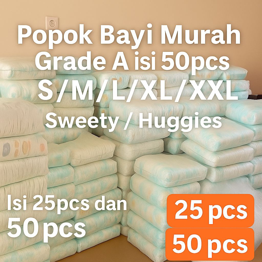 Jual Popok Bayi Murah 50pcs dan 25pcs Sweety/Huggies Grade A - Nyaman